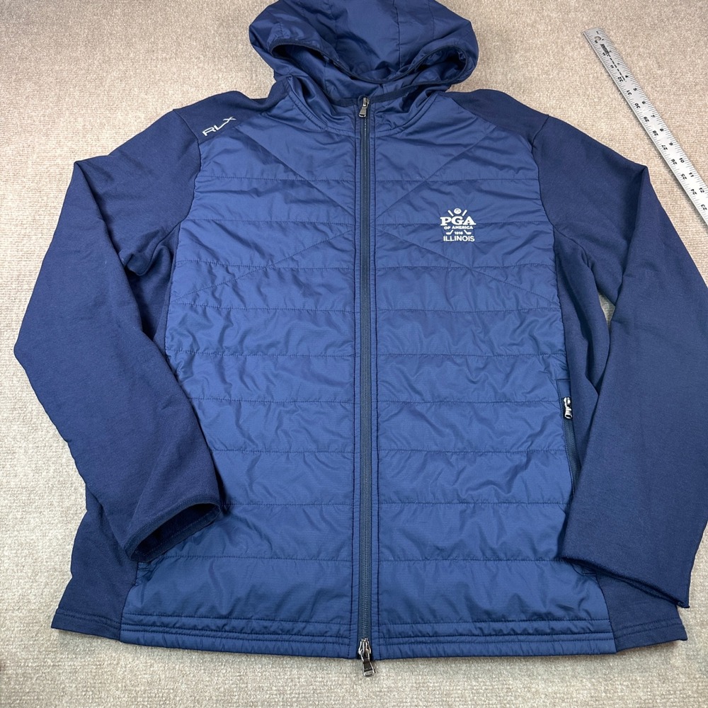 RLX Ralph Lauren Mens XL Navy Hybrid Quilted Golf Jacket PGA Illinois Hooded
